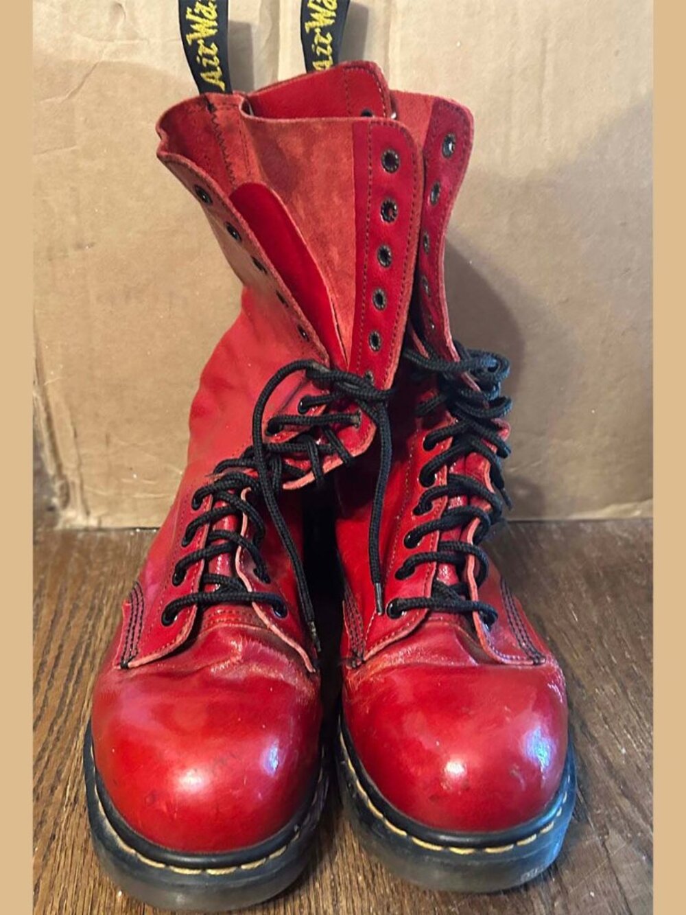 Vintage Dr. Martens 1914 Made In England Red 14-Eye Boots Size UK7/USW9